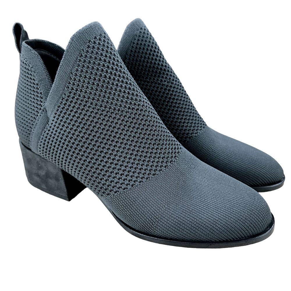 Eileen Fisher NWOB Clever Knit Bootie Graphite Gray Size 7 Block Heel Pull-on
